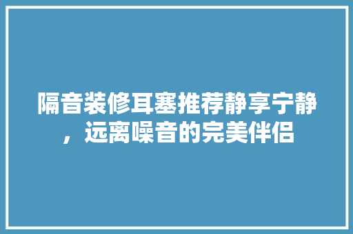 隔音装修耳塞推荐静享宁静，远离噪音的完美伴侣
