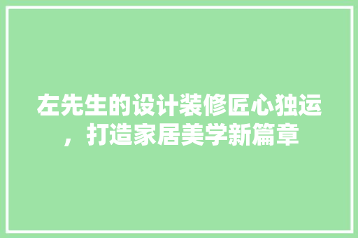 左先生的设计装修匠心独运，打造家居美学新篇章