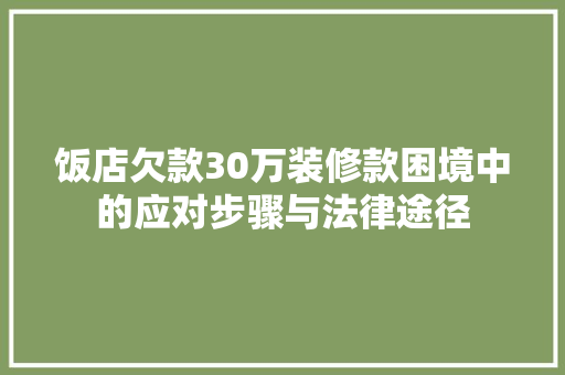 饭店欠款30万装修款困境中的应对步骤与法律途径