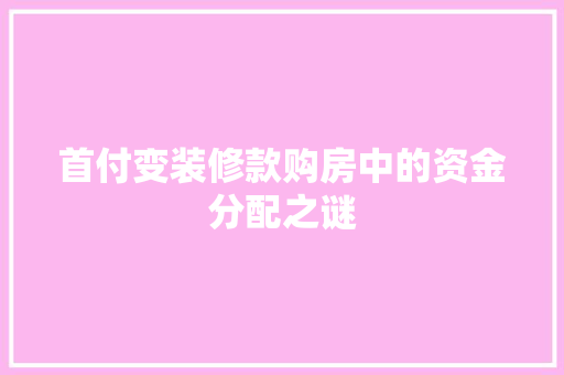 首付变装修款购房中的资金分配之谜