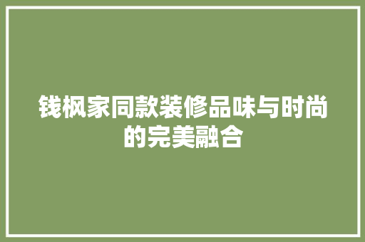 钱枫家同款装修品味与时尚的完美融合