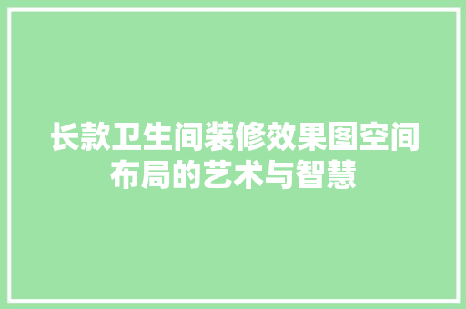 长款卫生间装修效果图空间布局的艺术与智慧