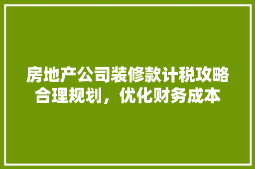房地产公司装修款计税攻略合理规划，优化财务成本