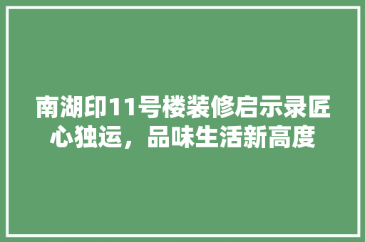 南湖印11号楼装修启示录匠心独运，品味生活新高度
