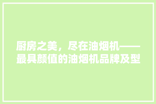 厨房之美，尽在油烟机——最具颜值的油烟机品牌及型号