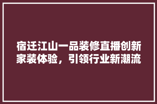 宿迁江山一品装修直播创新家装体验，引领行业新潮流