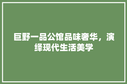 巨野一品公馆品味奢华，演绎现代生活美学