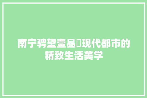 南宁骋望壹品峯现代都市的精致生活美学  第1张