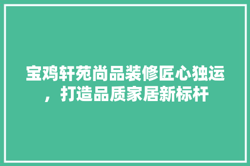 宝鸡轩苑尚品装修匠心独运，打造品质家居新标杆