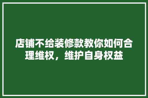 店铺不给装修款教你如何合理维权，维护自身权益