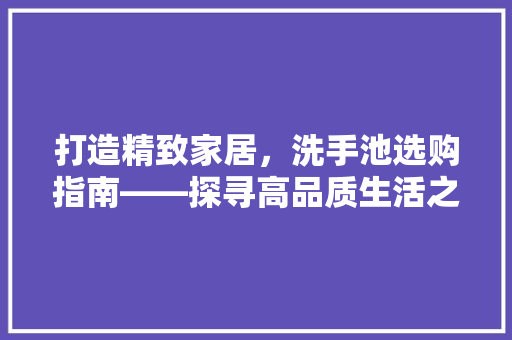打造精致家居，洗手池选购指南——探寻高品质生活之路