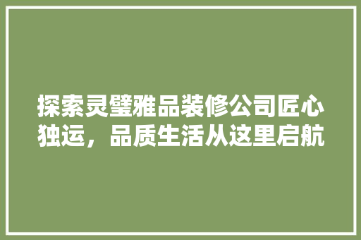 探索灵璧雅品装修公司匠心独运，品质生活从这里启航