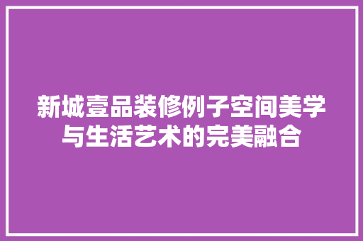 新城壹品装修例子空间美学与生活艺术的完美融合