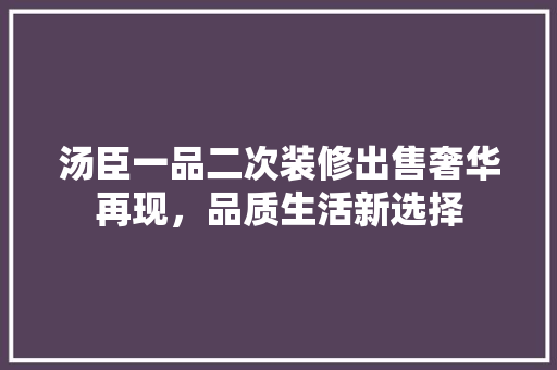 汤臣一品二次装修出售奢华再现，品质生活新选择