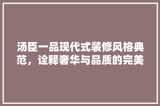 汤臣一品现代式装修风格典范，诠释奢华与品质的完美融合