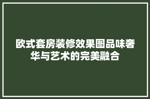欧式套房装修效果图品味奢华与艺术的完美融合