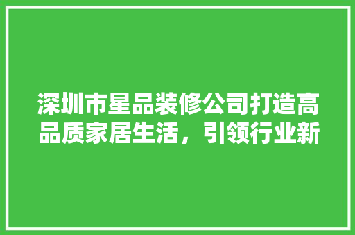 深圳市星品装修公司打造高品质家居生活，引领行业新风尚