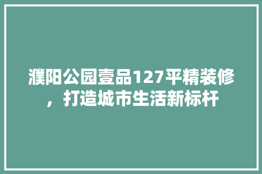 濮阳公园壹品127平精装修，打造城市生活新标杆