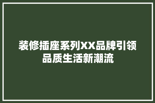 装修插座系列XX品牌引领品质生活新潮流