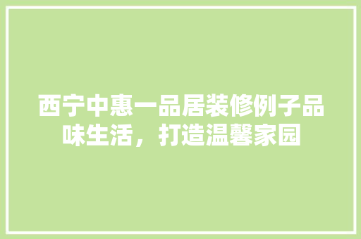 西宁中惠一品居装修例子品味生活，打造温馨家园
