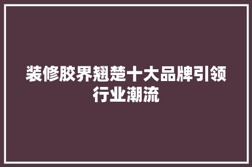 装修胶界翘楚十大品牌引领行业潮流