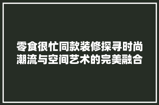 零食很忙同款装修探寻时尚潮流与空间艺术的完美融合