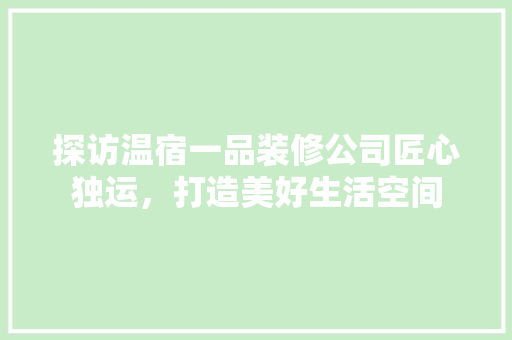 探访温宿一品装修公司匠心独运，打造美好生活空间