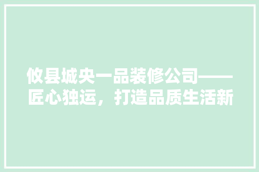 攸县城央一品装修公司——匠心独运，打造品质生活新典范