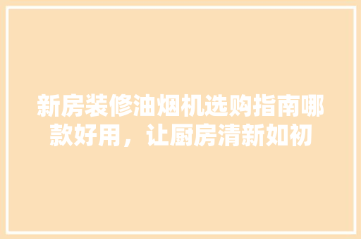 新房装修油烟机选购指南哪款好用，让厨房清新如初