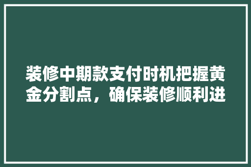 装修中期款支付时机把握黄金分割点，确保装修顺利进行