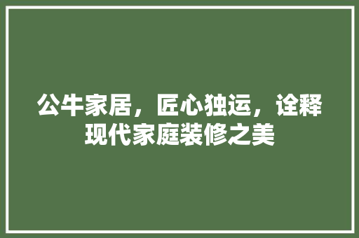 公牛家居，匠心独运，诠释现代家庭装修之美