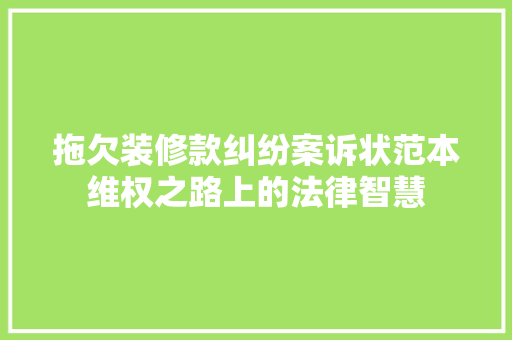 拖欠装修款纠纷案诉状范本维权之路上的法律智慧