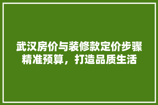 武汉房价与装修款定价步骤精准预算，打造品质生活