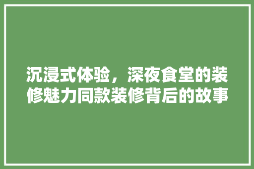 沉浸式体验，深夜食堂的装修魅力同款装修背后的故事