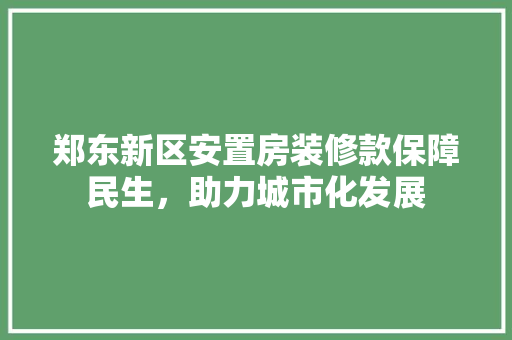 郑东新区安置房装修款保障民生，助力城市化发展  第1张