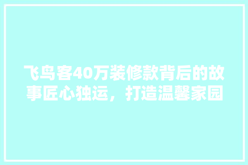 飞鸟客40万装修款背后的故事匠心独运，打造温馨家园