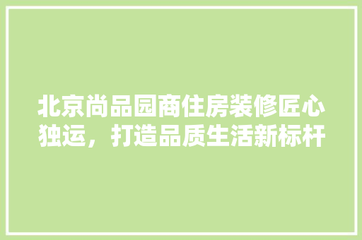 北京尚品园商住房装修匠心独运，打造品质生活新标杆