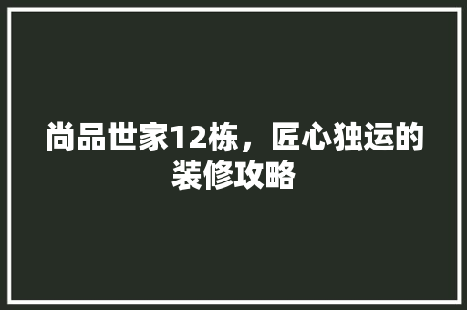 尚品世家12栋，匠心独运的装修攻略