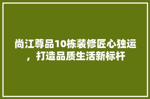 尚江尊品10栋装修匠心独运，打造品质生活新标杆
