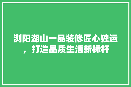 浏阳湖山一品装修匠心独运，打造品质生活新标杆