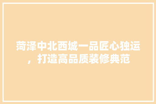菏泽中北西城一品匠心独运，打造高品质装修典范