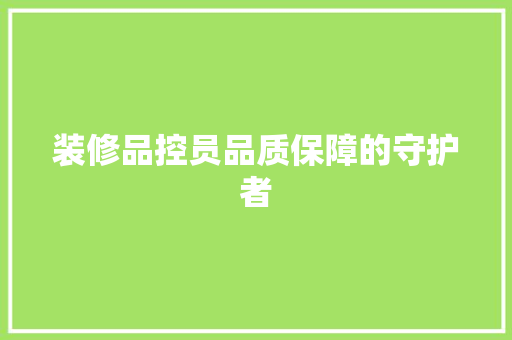 装修品控员品质保障的守护者