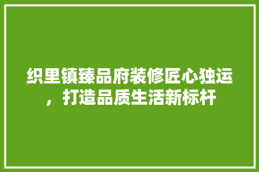 织里镇臻品府装修匠心独运，打造品质生活新标杆