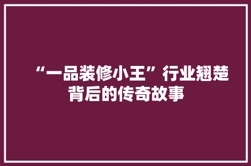 “一品装修小王”行业翘楚背后的传奇故事