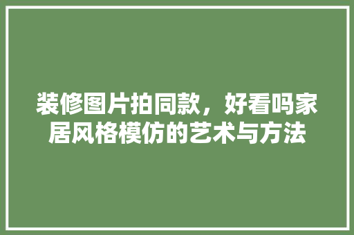 装修图片拍同款，好看吗家居风格模仿的艺术与方法
