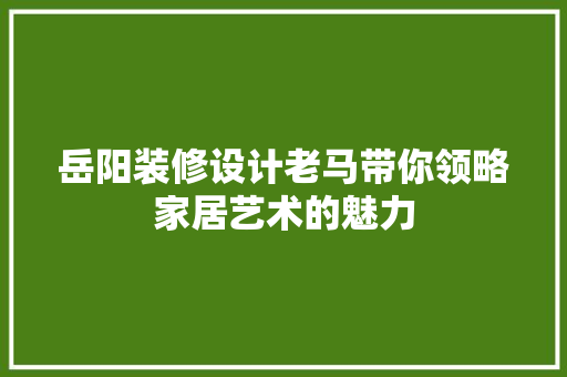 岳阳装修设计老马带你领略家居艺术的魅力