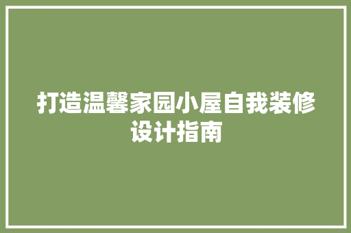 打造温馨家园小屋自我装修设计指南