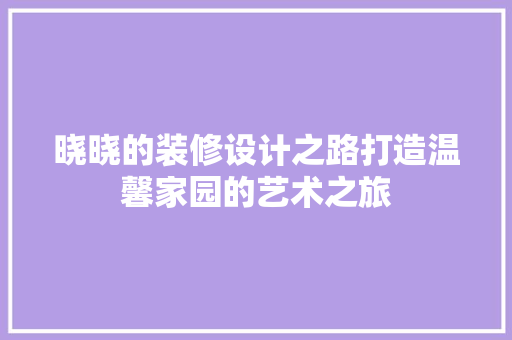 晓晓的装修设计之路打造温馨家园的艺术之旅