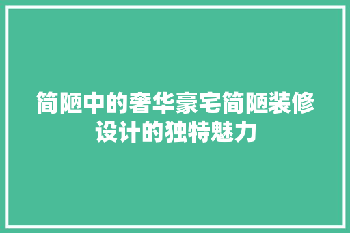 简陋中的奢华豪宅简陋装修设计的独特魅力  第1张