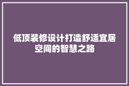 低顶装修设计打造舒适宜居空间的智慧之路